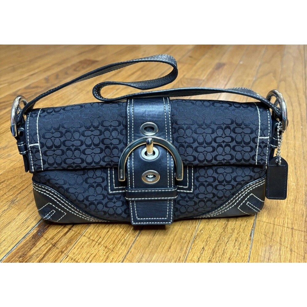 Vintage Coach Purse Soho Demi Shoulder Bag Canvas Black Leather Y2K G05Q-3628 - Picture 2 of 12